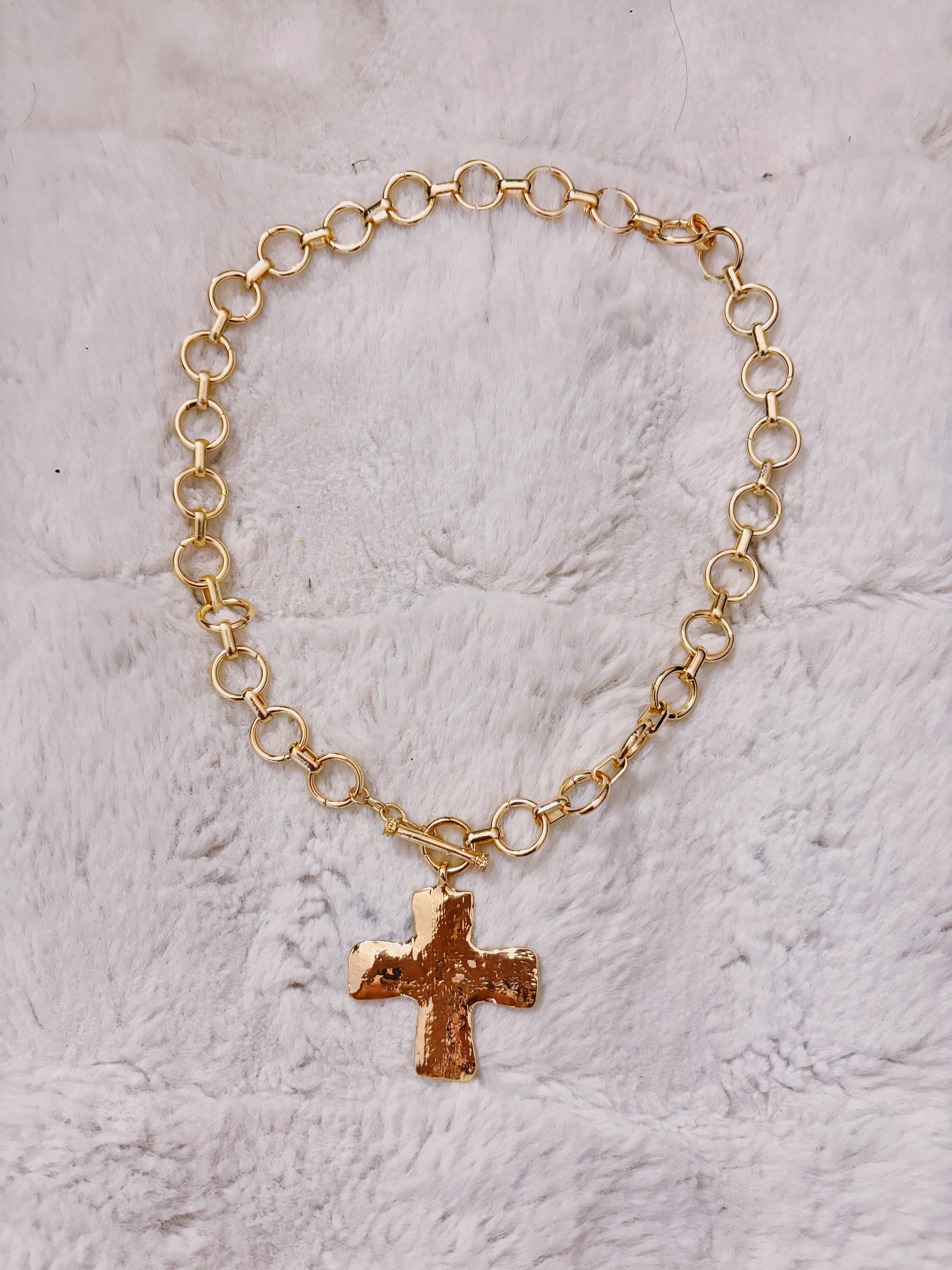 Chunky gold cross necklace